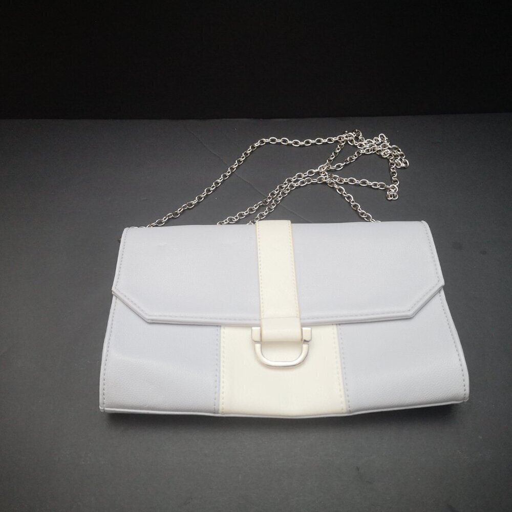 Ricki's Grey & White Faux Leather Clutch or Shoulder Bag w/ Magnetic Closure